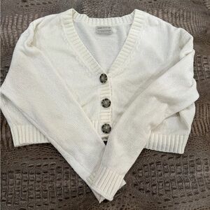 Women's Cream Button-Up Cropped Sweater
